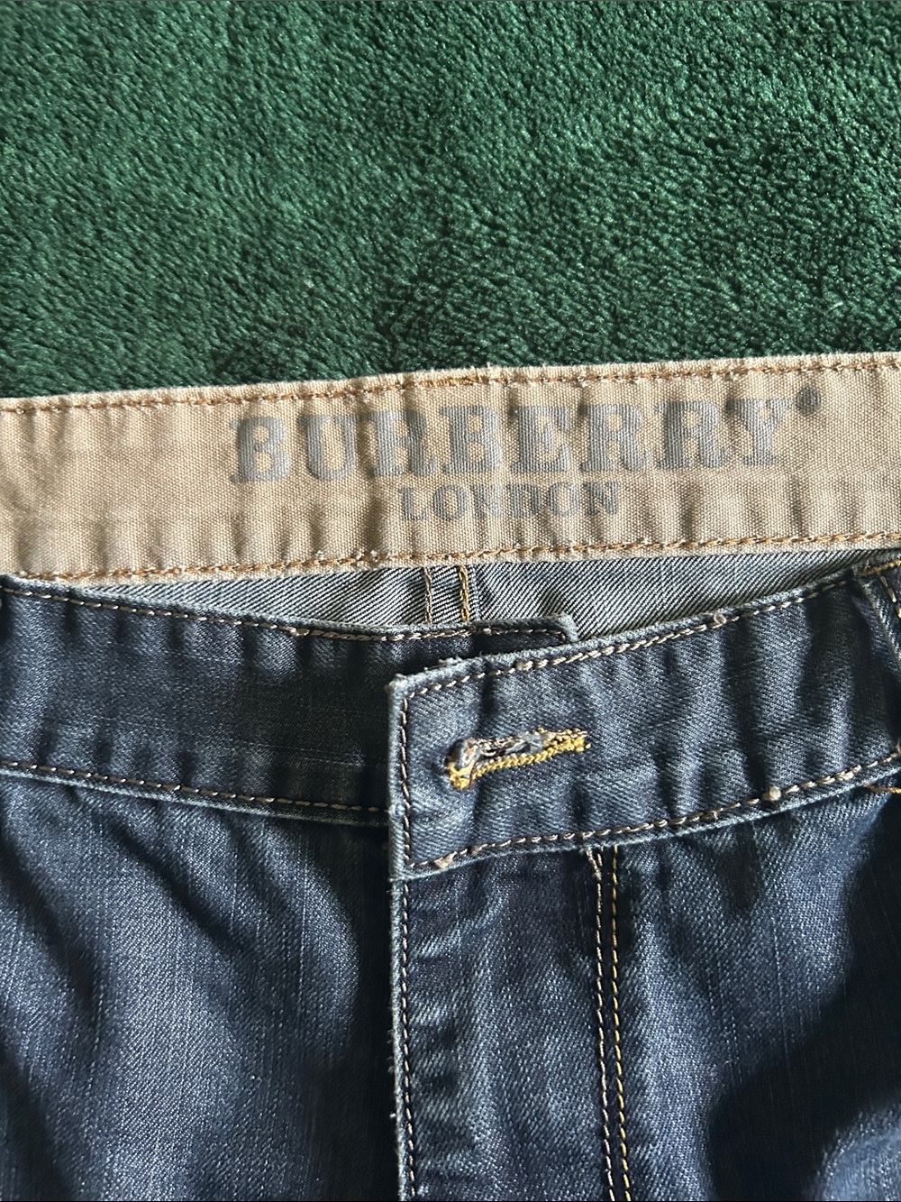 Burberry Dark Blue Denim Jeans with Tan Waistband